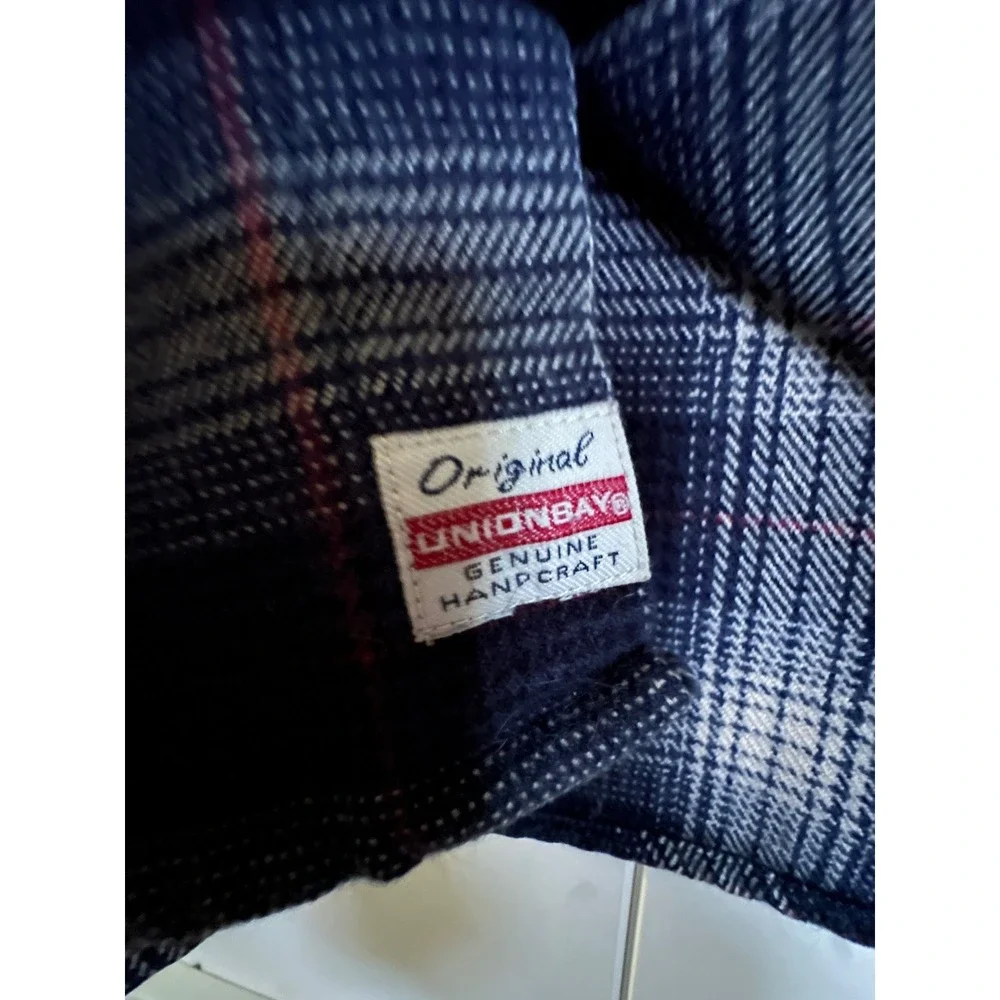 Unionbay Black/Blue Plaid Flannel Shacket Button Up Long Sleeve‎ Mens Size Large